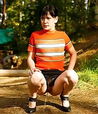 Dark-haired hiker ho filmed pissing in the forest