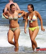 Chubby fems on the beach in bikinis