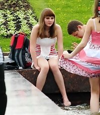 Pussy slit up skirt invites you here